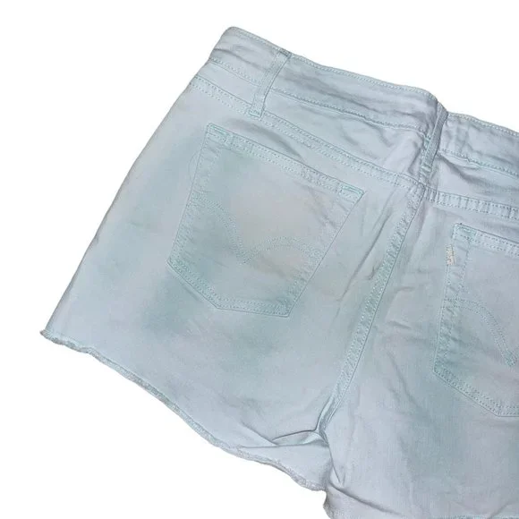 Levis Distressed Frayed Raw Hem Aqua Blue Denim Jean Shorts Womens 12 - Picture 5 of 7